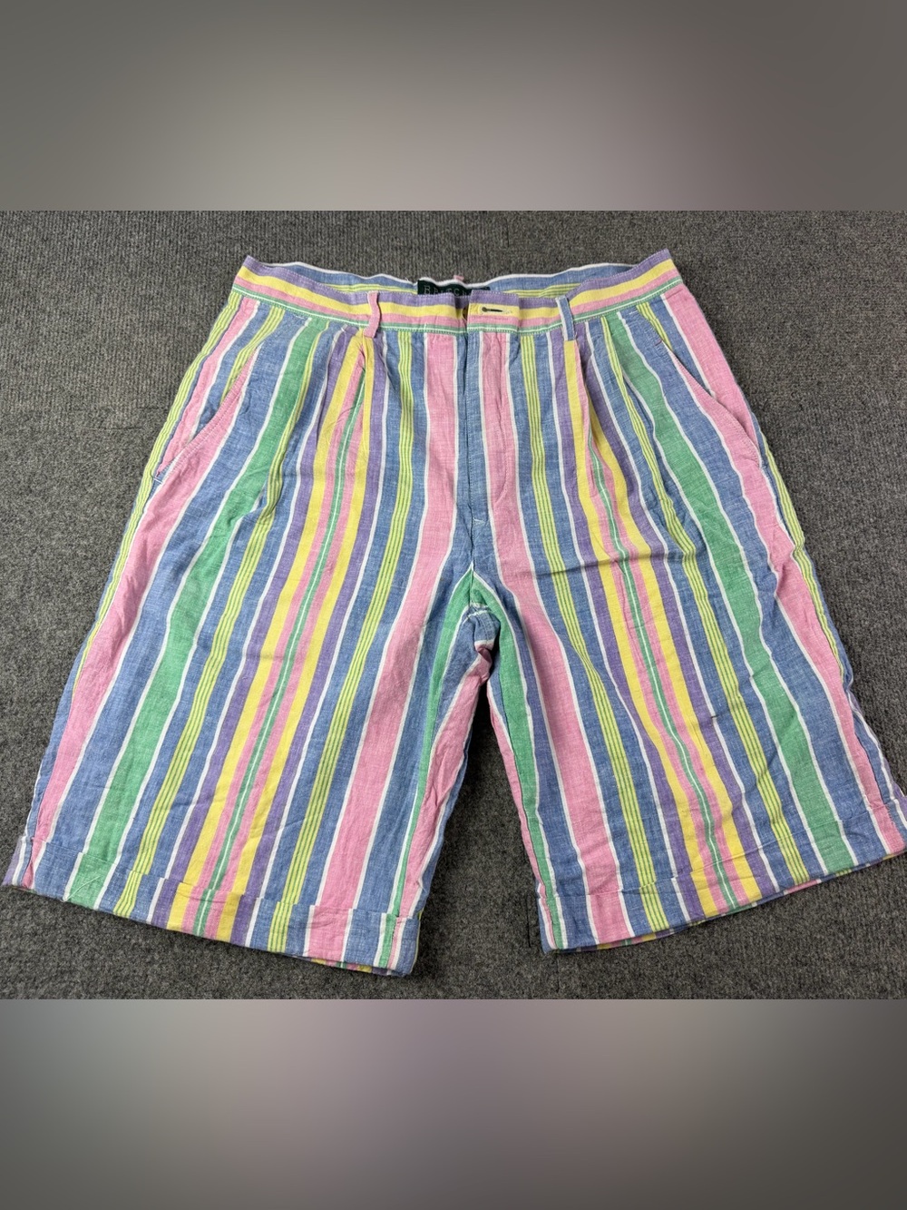 Britches Mens Vtg Cotton Striped  Pleated 11" Lined Shorts Size 34 Multicolor